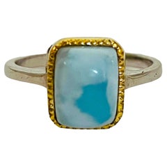 Natural Blue Larimar 14k Yellow Gold over 925 Sterling Ring