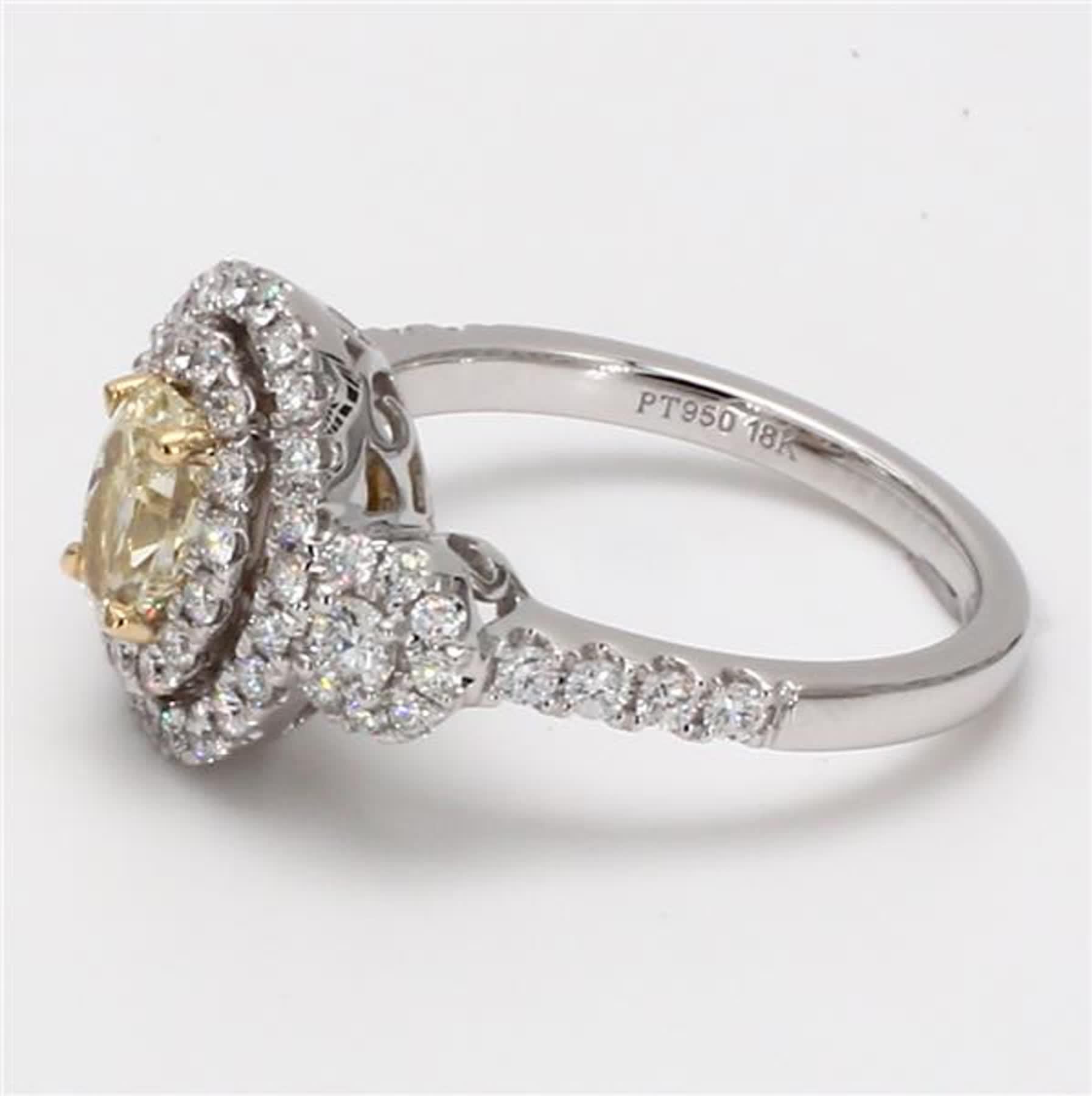Contemporary Natural Yellow Oval and White Diamond 1.45 Carat TW Platinum Cocktail Ring For Sale