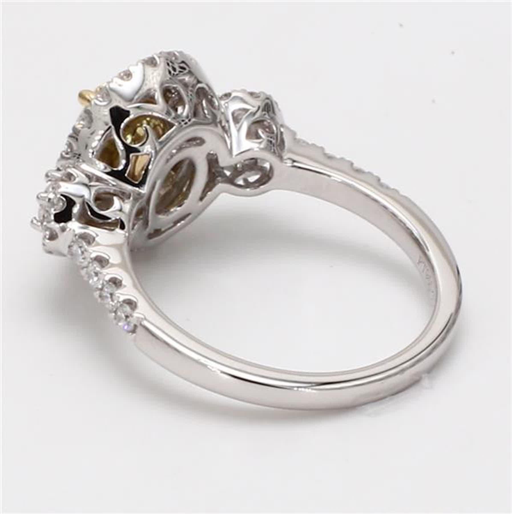 Oval Cut Natural Yellow Oval and White Diamond 1.45 Carat TW Platinum Cocktail Ring