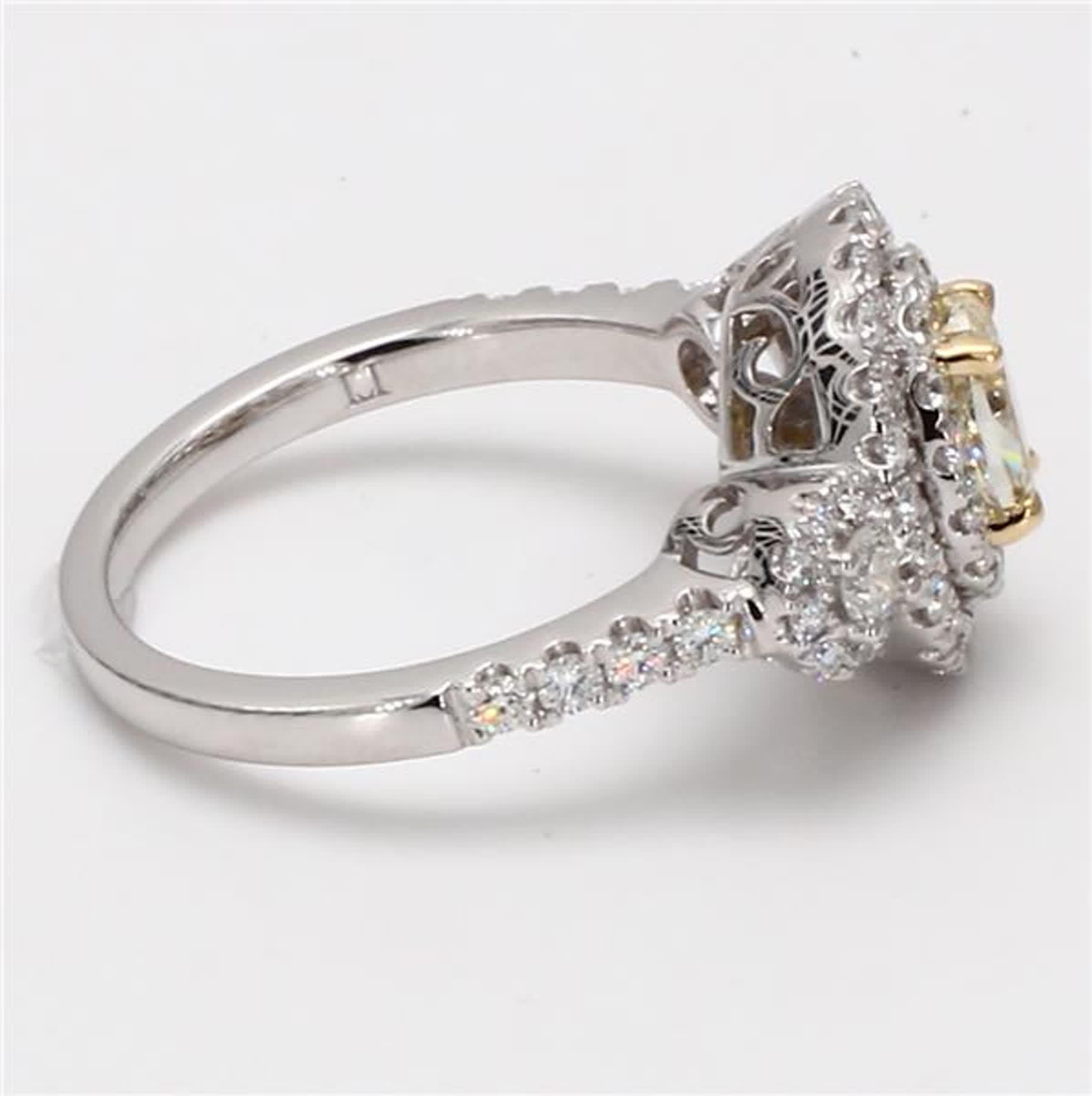 Women's Natural Yellow Oval and White Diamond 1.45 Carat TW Platinum Cocktail Ring For Sale