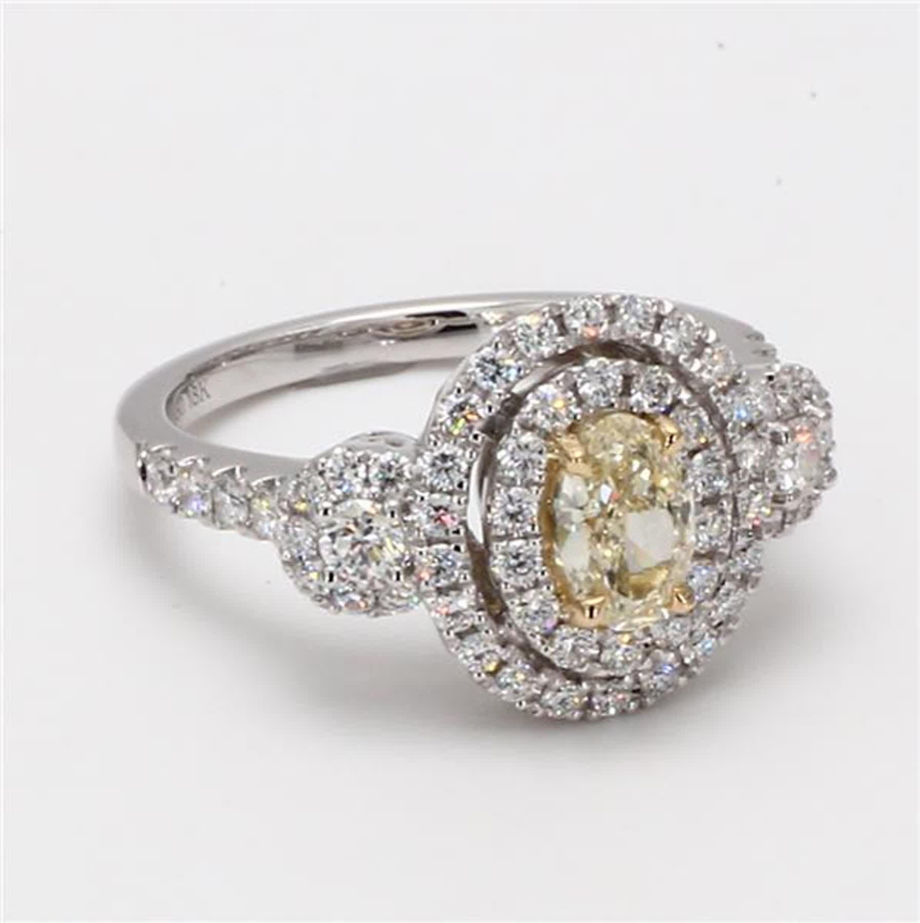 Natural Yellow Oval and White Diamond 1.45 Carat TW Platinum Cocktail Ring 1