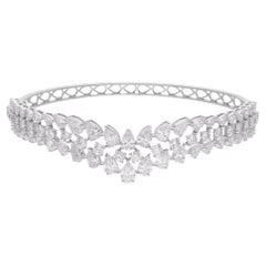 Bracelet jonc fin en or blanc 14 carats avec diamants ronds et perles naturelles de 7,02 carats
