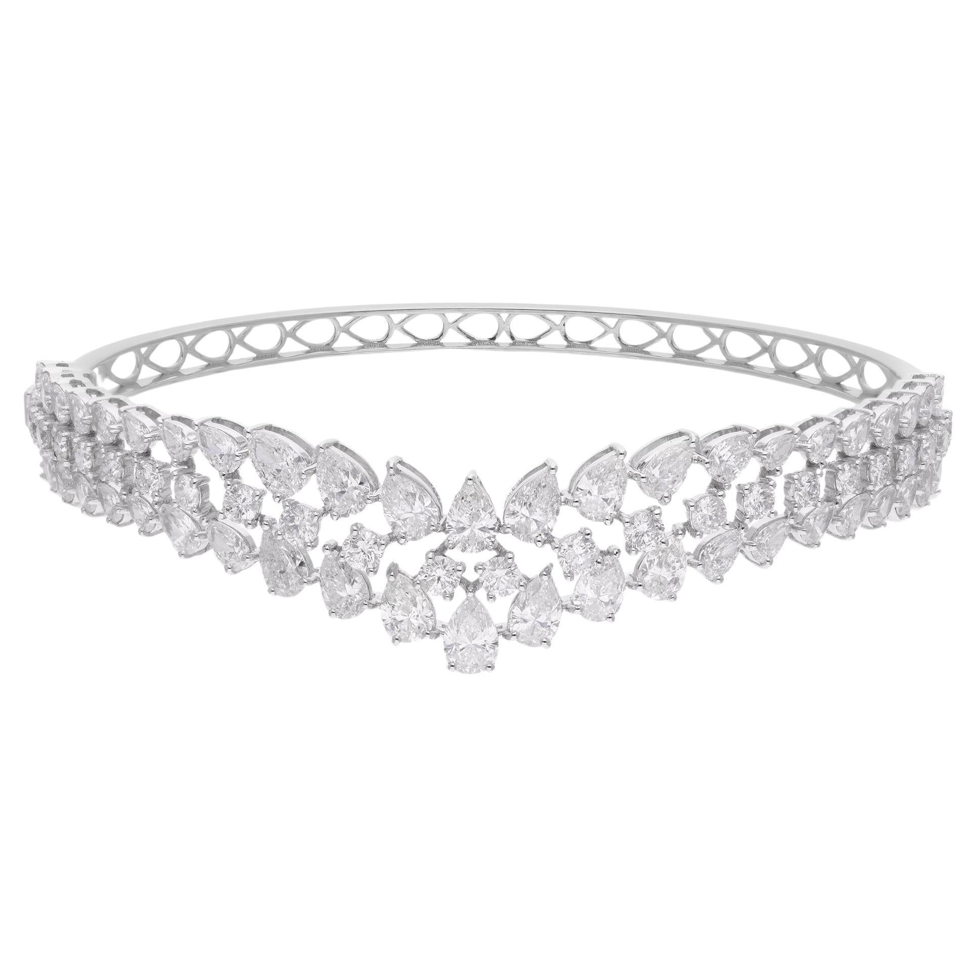 Natural 7.02 Carat Pear & Round Diamond Bangle Fine Bracelet 18 Karat White Gold For Sale