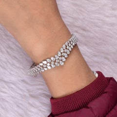 Natural 7.02 Carat SI/H Diamond Wide Cuff Bangle Bracelet 18 Karat White Gold