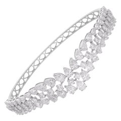 Natural 7.02 Carat SI/H Diamond Wide Cuff Bangle Bracelet 18 Karat White Gold