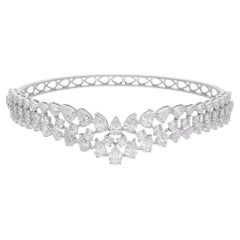 Natural 7.02 Carat SI/H Diamond Wide Cuff Bangle Bracelet 18 Karat White Gold