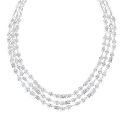 Natural 70.35 Carat SI/H Mixed Diamond Three Strand Necklace 14k White Gold
