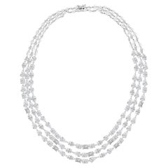 Natural 70.35 Carat SI/H Mixed Diamond Three Strand Necklace 14k White Gold
