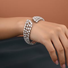 Natural 7.1 Carat Pear Marquise Diamond Cuff Bangle Bracelet 18 Karat White Gold