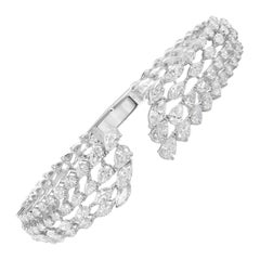 Natural 7.1 Carat Pear Marquise Diamond Cuff Bangle Bracelet 18 Karat White Gold