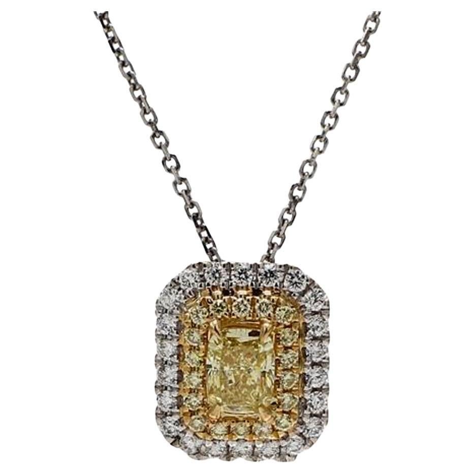 Natural Yellow Cushion and White Diamond 1.09 Carat TW Gold Drop Pendant