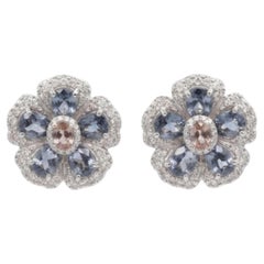 Natural 7.10CTS Blue Sapphire & 1.10CTS Diamond Earring in 18k Gold