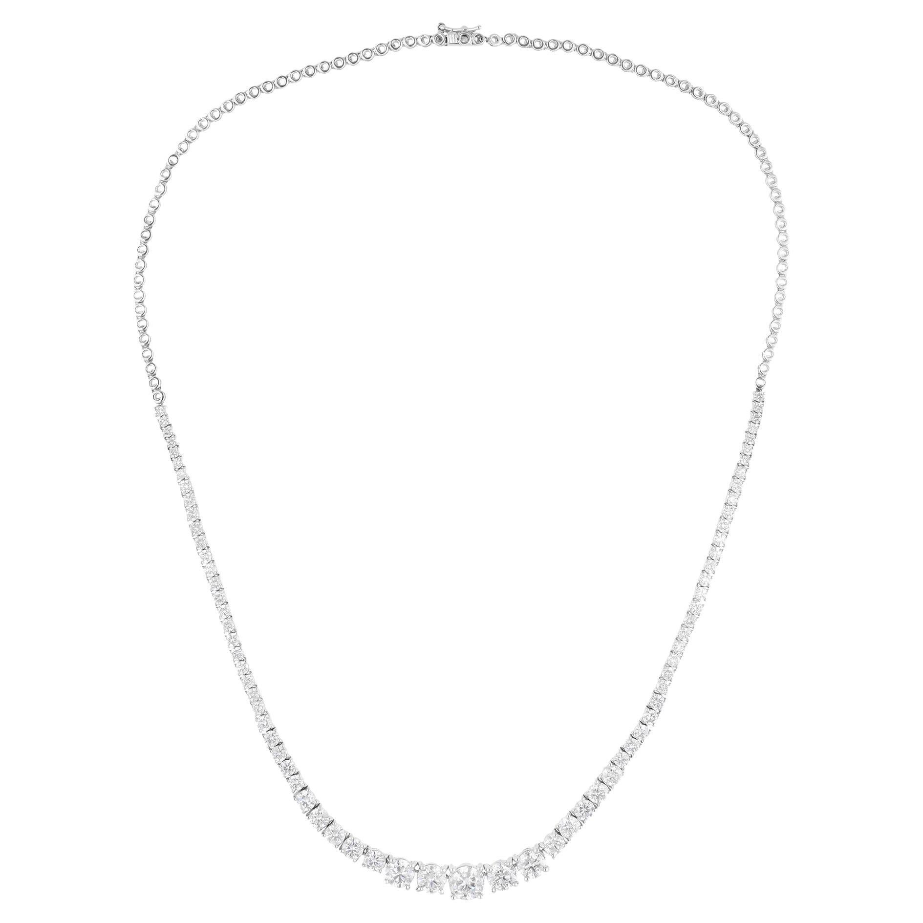 Collana a catena con diamanti tondi naturali da 7,17 carati in oro bianco 14 carati Gioielli di pregio