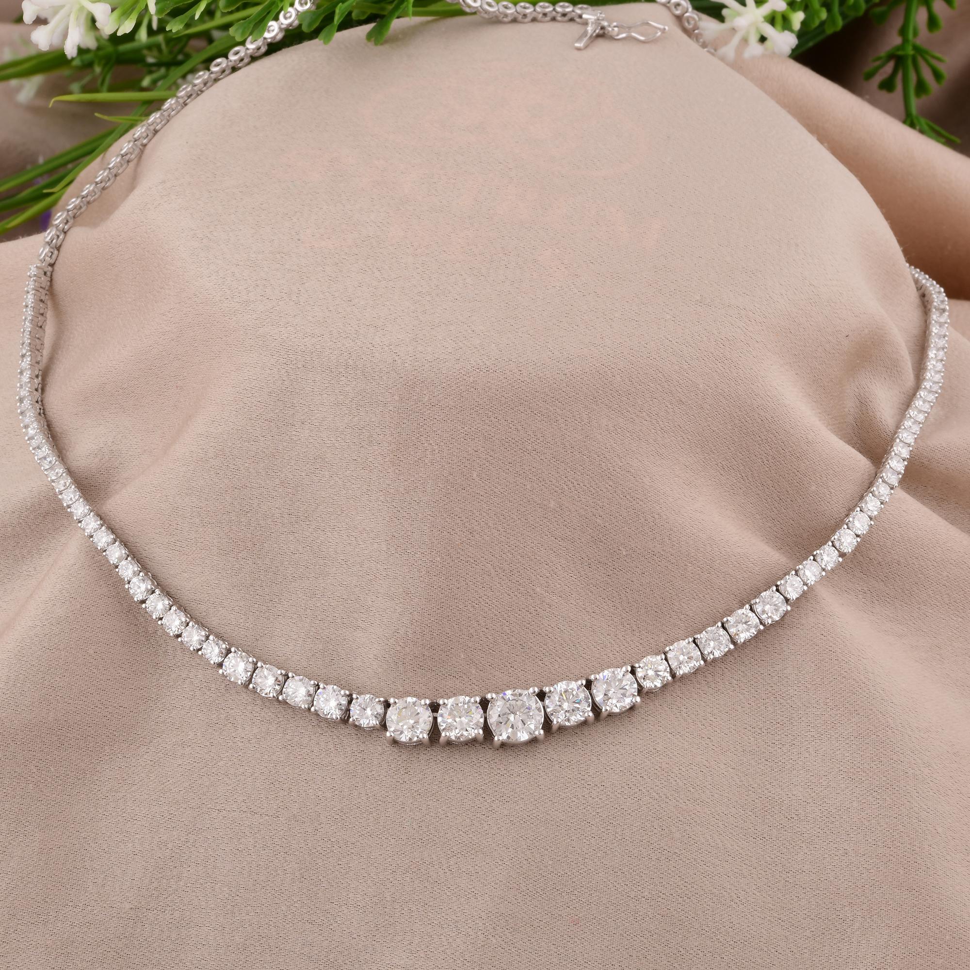 Modern Natural 7.17 Carat Round Diamond Necklace 18 Karat White Gold Handmade Jewelry For Sale