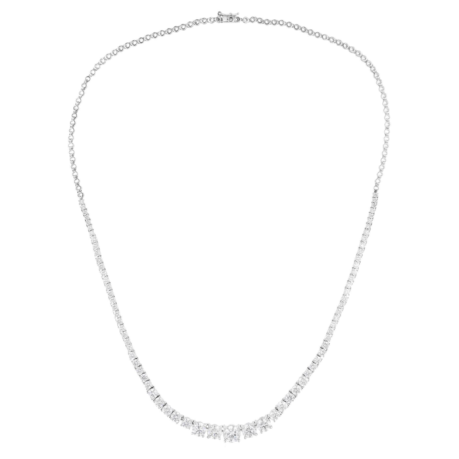 Natural 7.17 Carat Round Diamond Necklace 18 Karat White Gold Handmade Jewelry For Sale