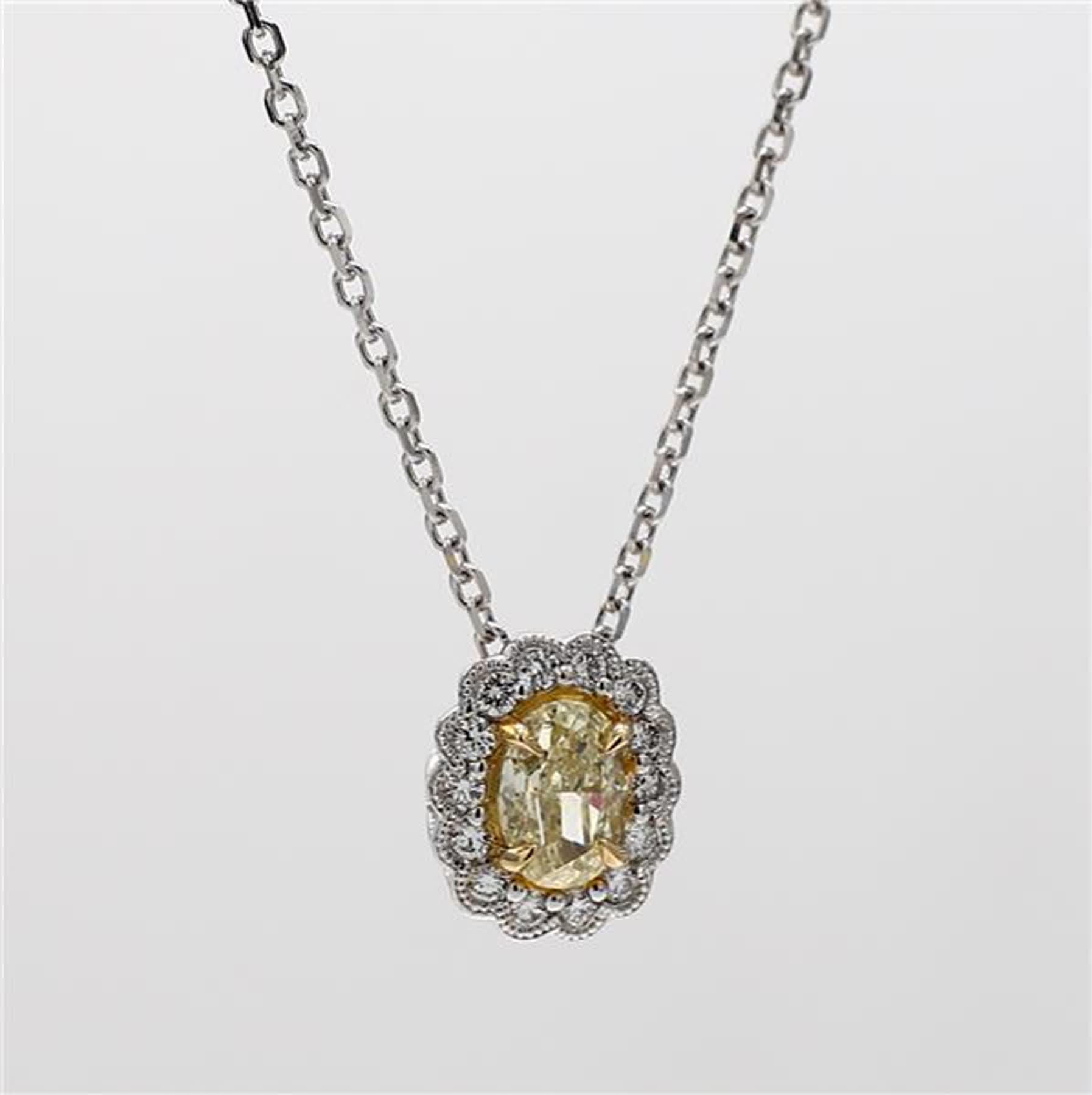 Natural Yellow Oval and White Diamond .90 Carat TW Gold Drop Pendant 1