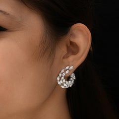 Natural 7.26 Ct SI/H Marquise Cut Diamond Hoop Cocktail Earrings 18k White Gold