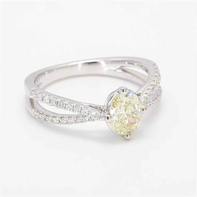 Natural Yellow Oval and White Diamond .99 Carat TW Gold Cocktail Ring In New Condition For Sale In New York, NY