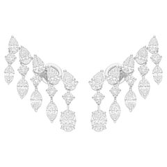 Natural 7.31 Carat SI/H Multi Shape Diamond Drop Earrings 18 Karat White Gold