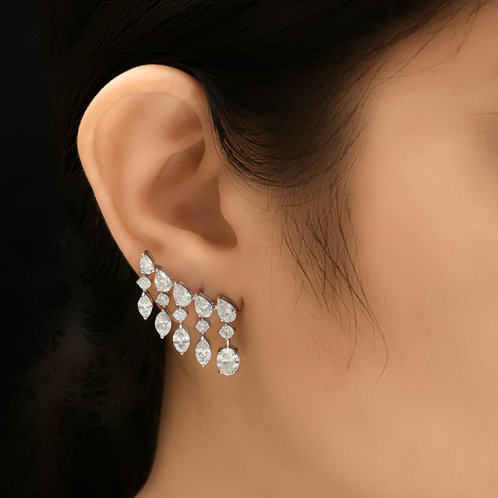 Moderne Boucles d'oreilles en or blanc 14 carats avec diamants naturels de 7,31 carats SI/H de formes multiples en vente