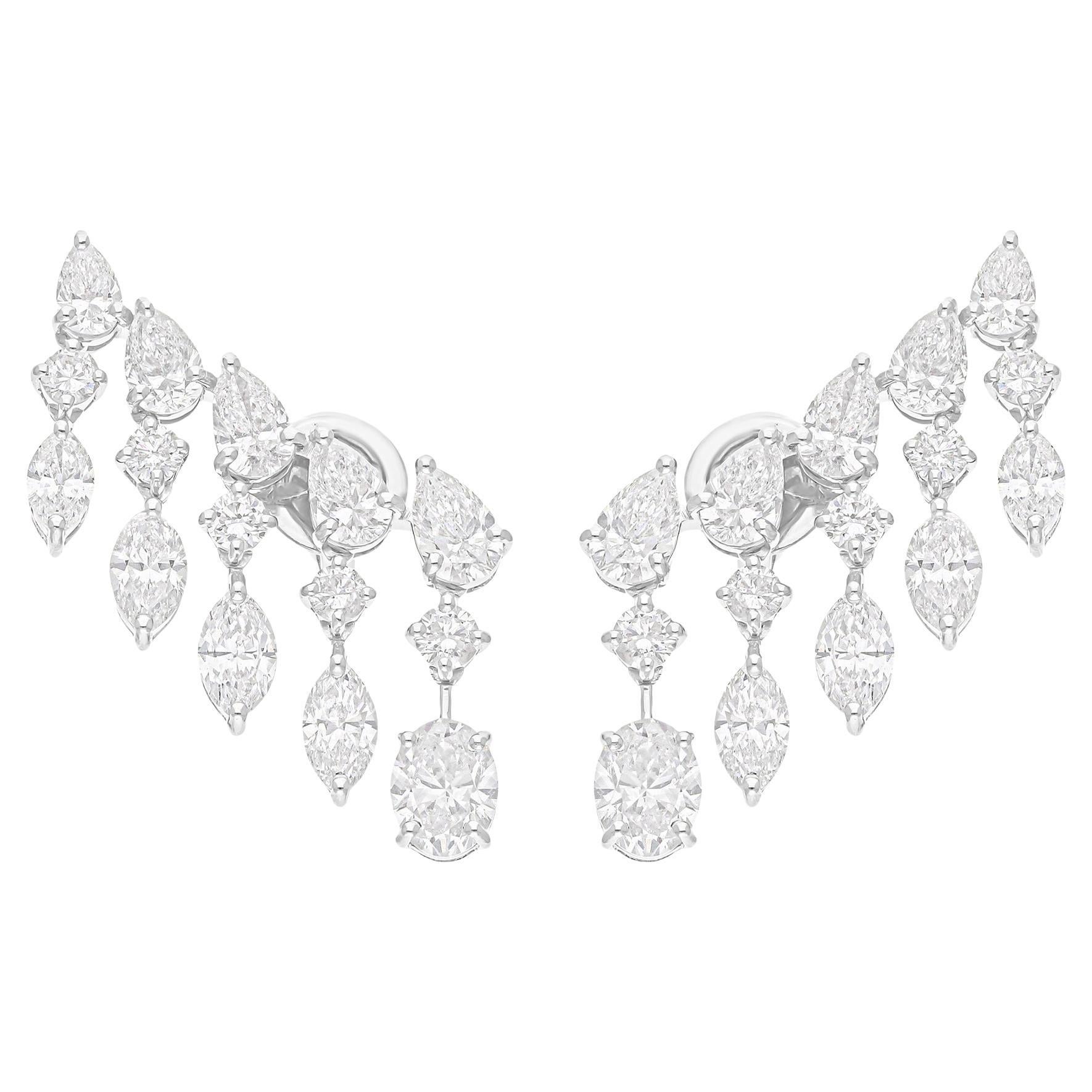 Boucles d'oreilles en or blanc 14 carats avec diamants naturels de 7,31 carats SI/H de formes multiples en vente