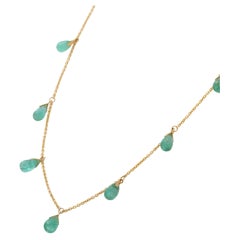 Natural 7.41 Carat Emerald Pear Drop Charms Necklace in 18K Yellow Gold