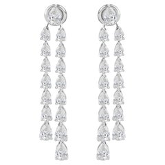 Natural 7.42 Carat Diamond Long Drop Earrings 14k White Gold