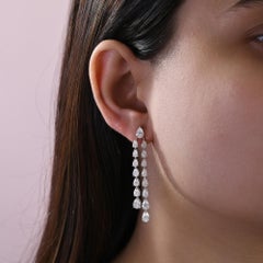 Natural 7.42 Carat SI/H Diamond Long Dangle Drop Earrings 18 Karat White Gold
