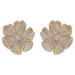 Orecchini a fiore con diamante rotondo di 7,42 carati, purezza SI, oro giallo 14 carati