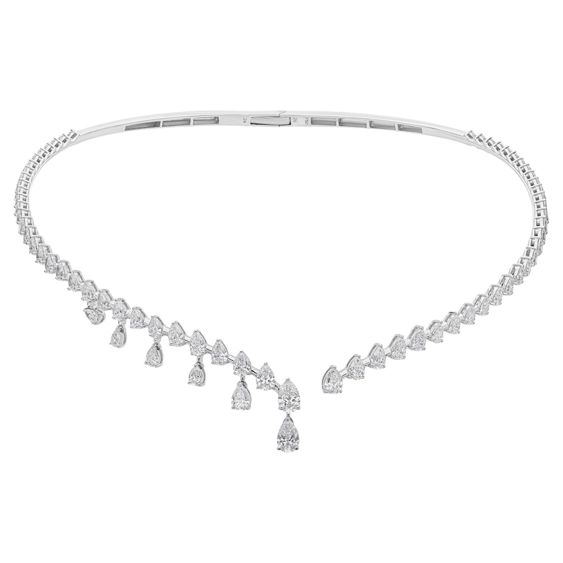 Natural 7.42 Carat SI/H Pear Diamond Choker Necklace 18 Karat White Gold Jewelry