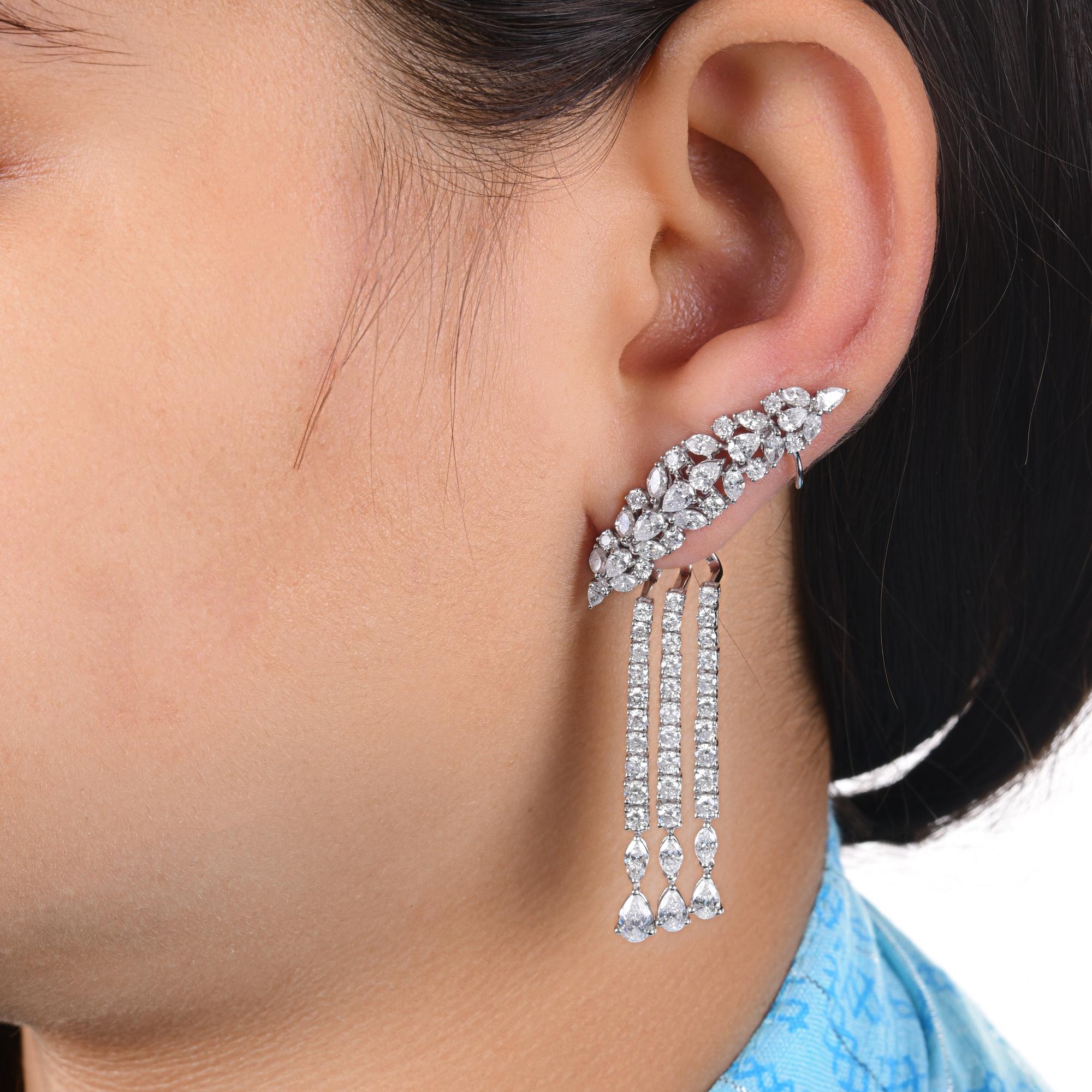 Moderne Boucles d'oreilles en or blanc 18 carats avec diamants naturels de 7,48 carats SI/H de formes multiples en vente