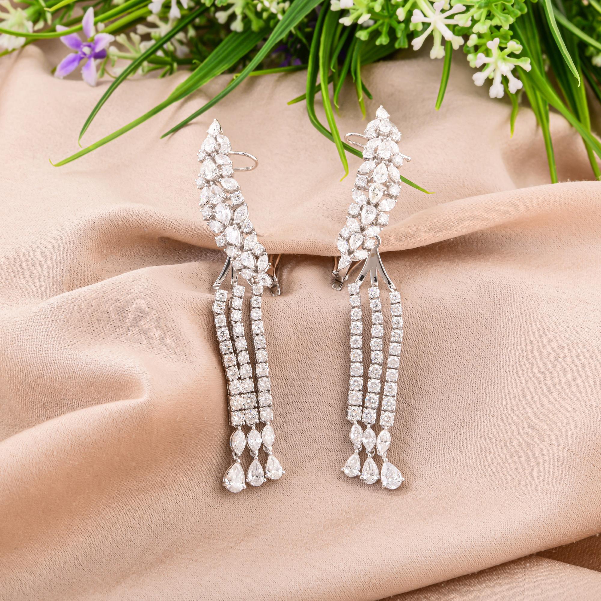 Taille ronde Boucles d'oreilles en or blanc 18 carats avec diamants naturels de 7,48 carats SI/H de formes multiples en vente