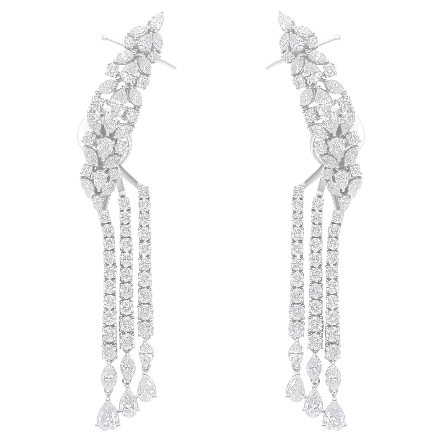 Natural 7.48 Carat SI/H Multi Shape Diamond Earrings 18 Karat White Gold Jewelry