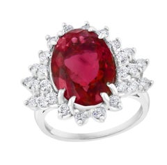 Anello in oro bianco 18 carati con rubellite ovale naturale da 7,5 carati e diamante da 1 carato