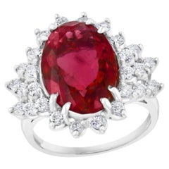 Anello in oro bianco 18 carati con rubellite ovale naturale da 7,5 carati e diamante da 1 carato