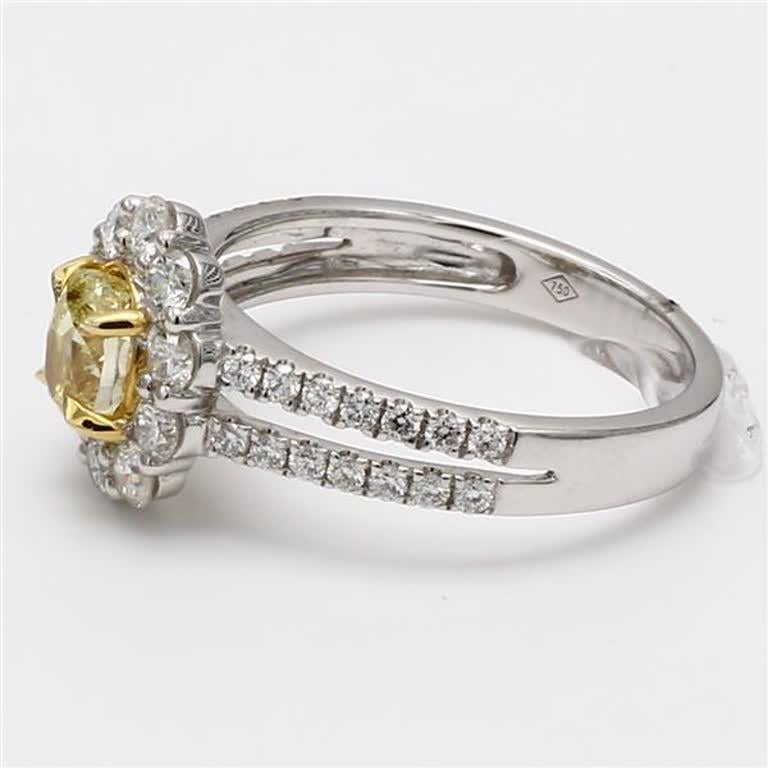 Contemporary Natural Yellow Oval and White Diamond 1.57 Carat TW Gold Cocktail Ring