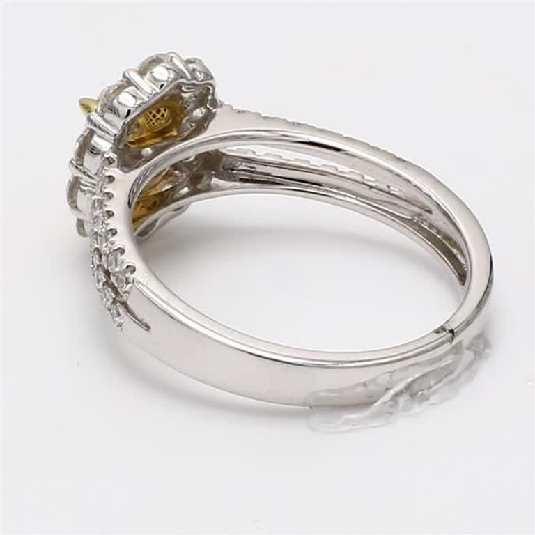 Oval Cut Natural Yellow Oval and White Diamond 1.57 Carat TW Gold Cocktail Ring