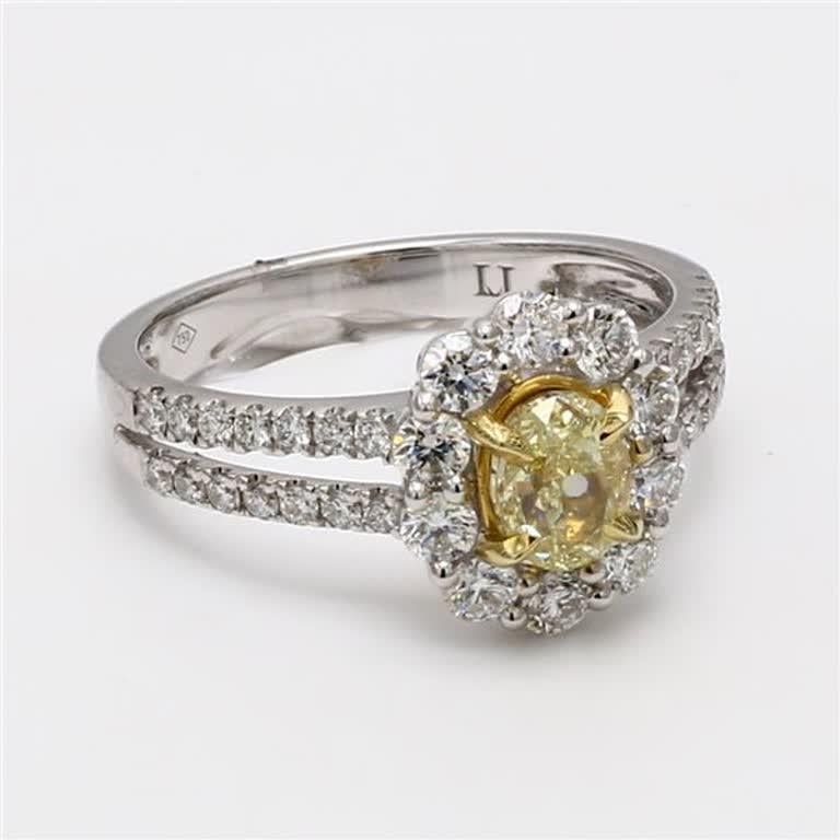 Women's Natural Yellow Oval and White Diamond 1.57 Carat TW Gold Cocktail Ring