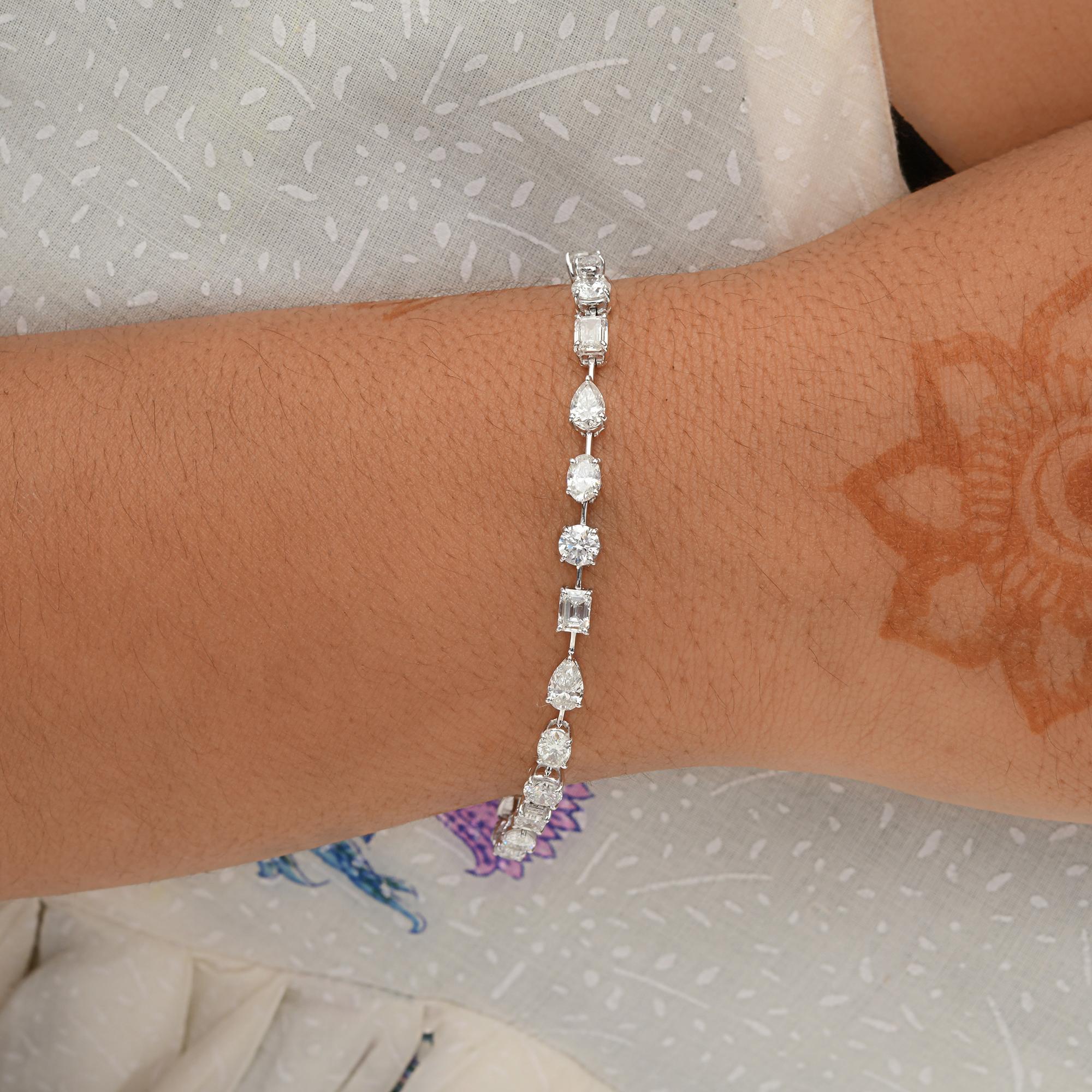 Modern Natural 7.53 Carat SI/H Multi Shape Diamond Bracelet 14 Karat White Gold Jewelry For Sale