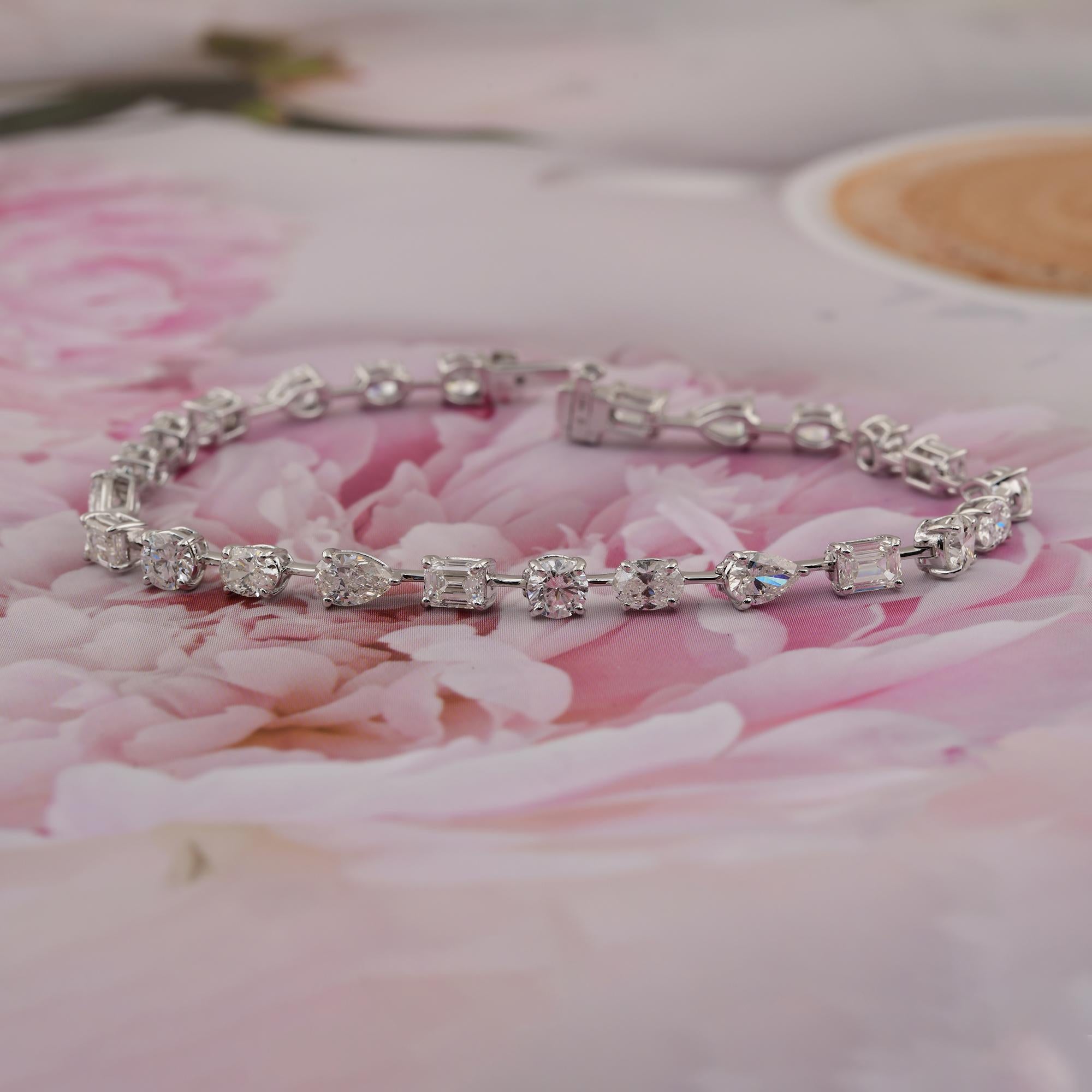 Pear Cut Natural 7.53 Carat SI/H Multi Shape Diamond Bracelet 14 Karat White Gold Jewelry For Sale
