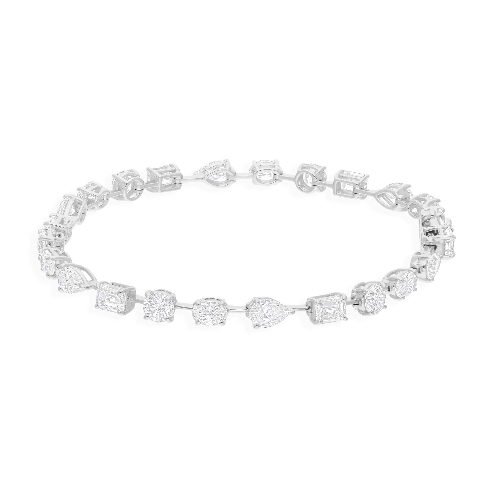 Women's Natural 7.53 Carat SI/H Multi Shape Diamond Bracelet 14 Karat White Gold Jewelry For Sale