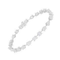 Natural 7.53 Carat SI/H Multi Shape Diamond Bracelet 14 Karat White Gold Jewelry