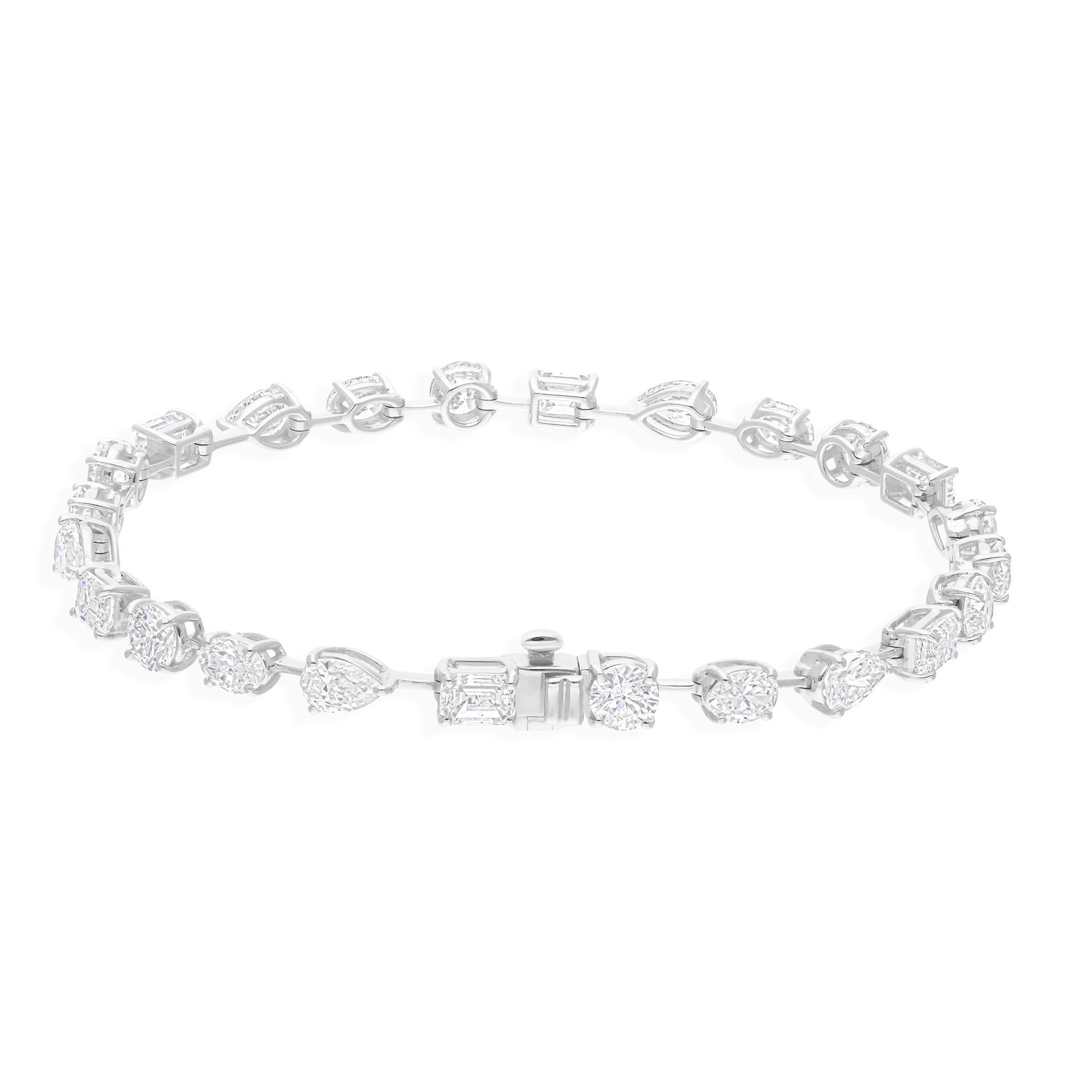 Moderne Natural 7.53 Carat SI/H Multi Shape Diamond Bracelet 18 Karat White Gold Jewelry en vente