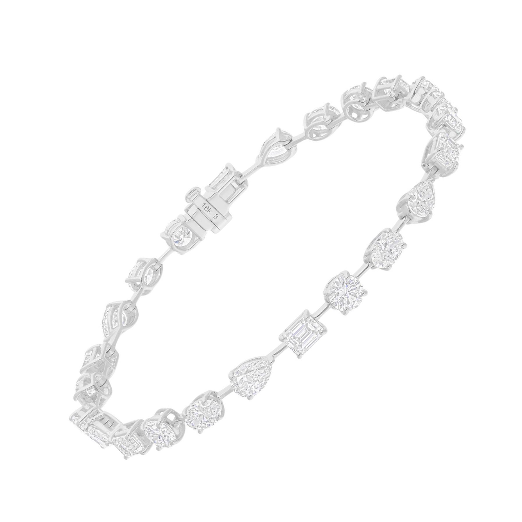 Natural 7.53 Carat SI/H Multi Shape Diamond Bracelet 18 Karat White Gold Jewelry