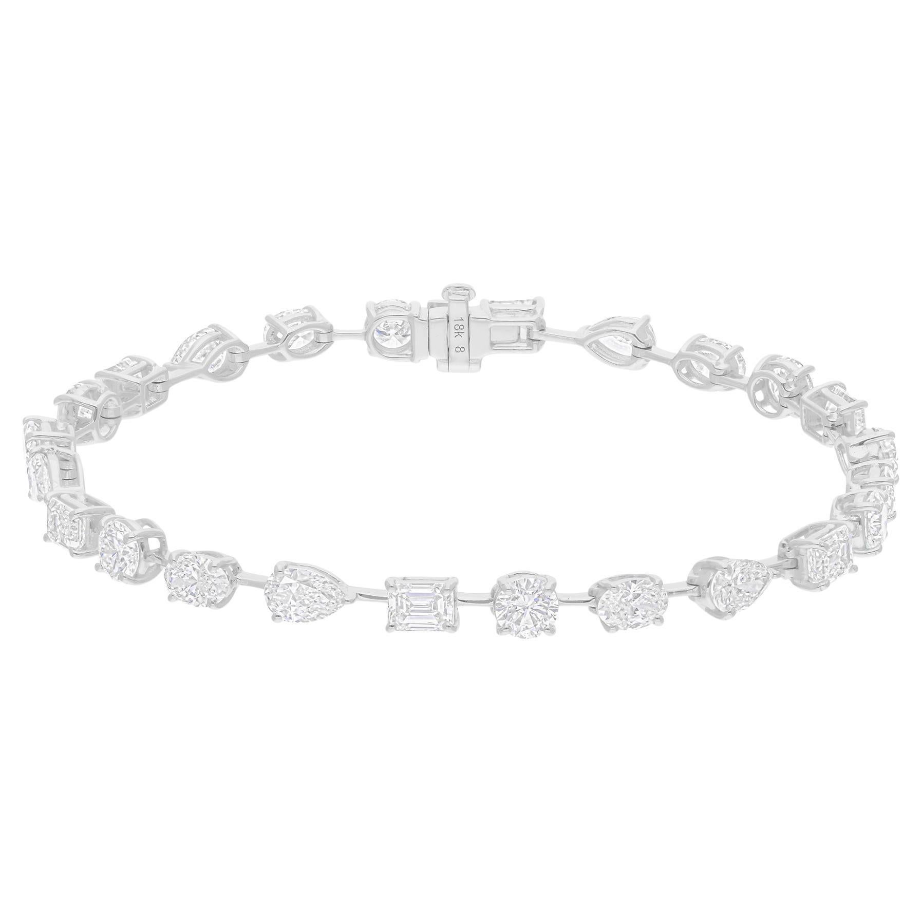Natural 7.53 Carat SI/H Multi Shape Diamond Bracelet 18 Karat White Gold Jewelry