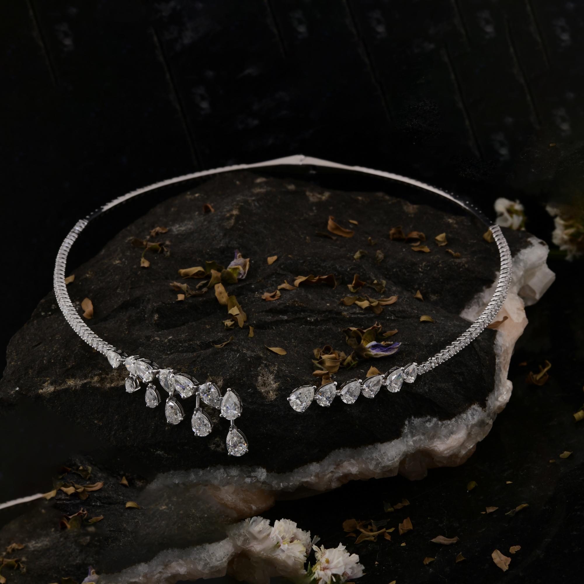 Modern Natural 7.56 Carat Pear Diamond Choker Necklace 10 Karat White Gold Fine Jewelry For Sale