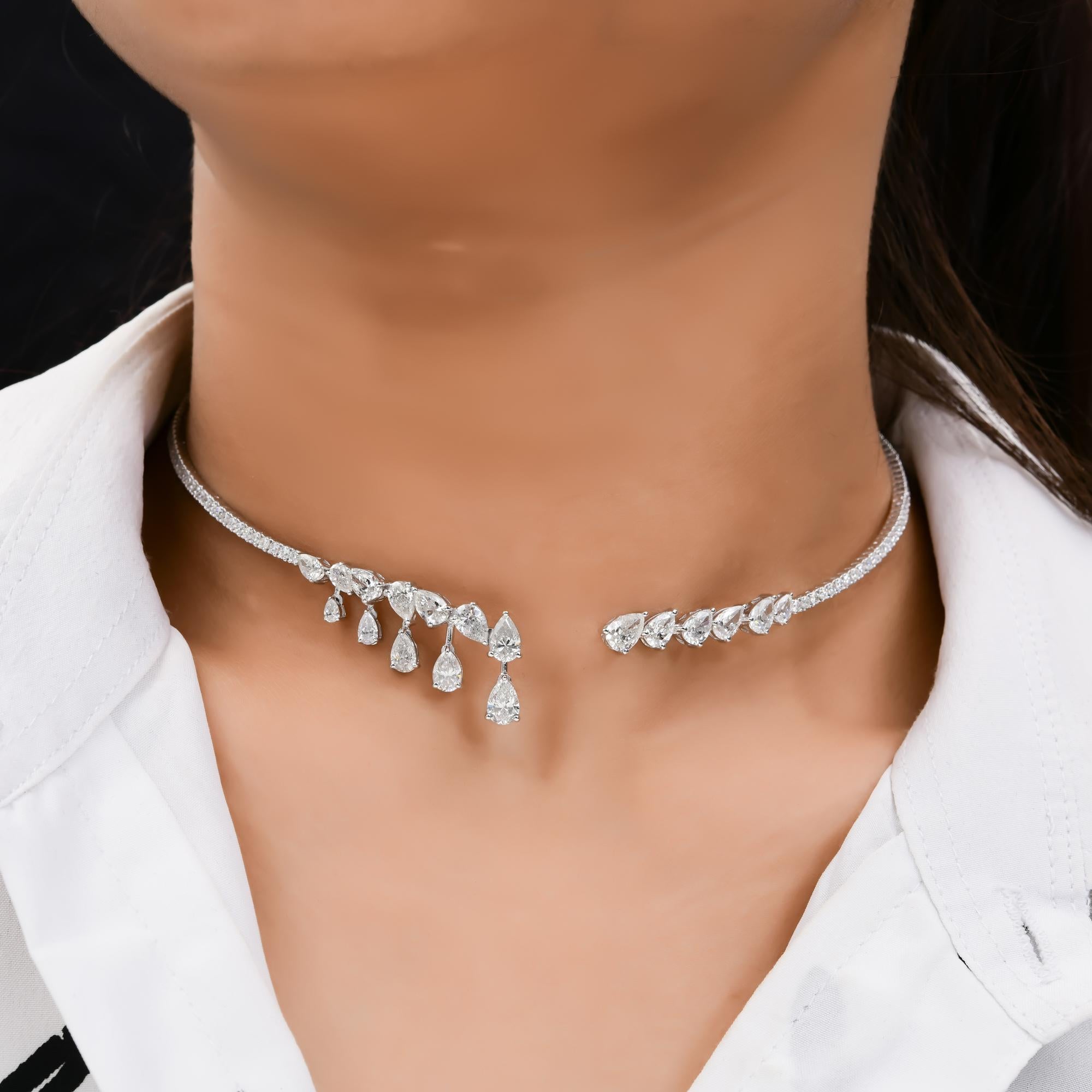 Women's Natural 7.56 Carat Pear Diamond Choker Necklace 10 Karat White Gold Fine Jewelry For Sale