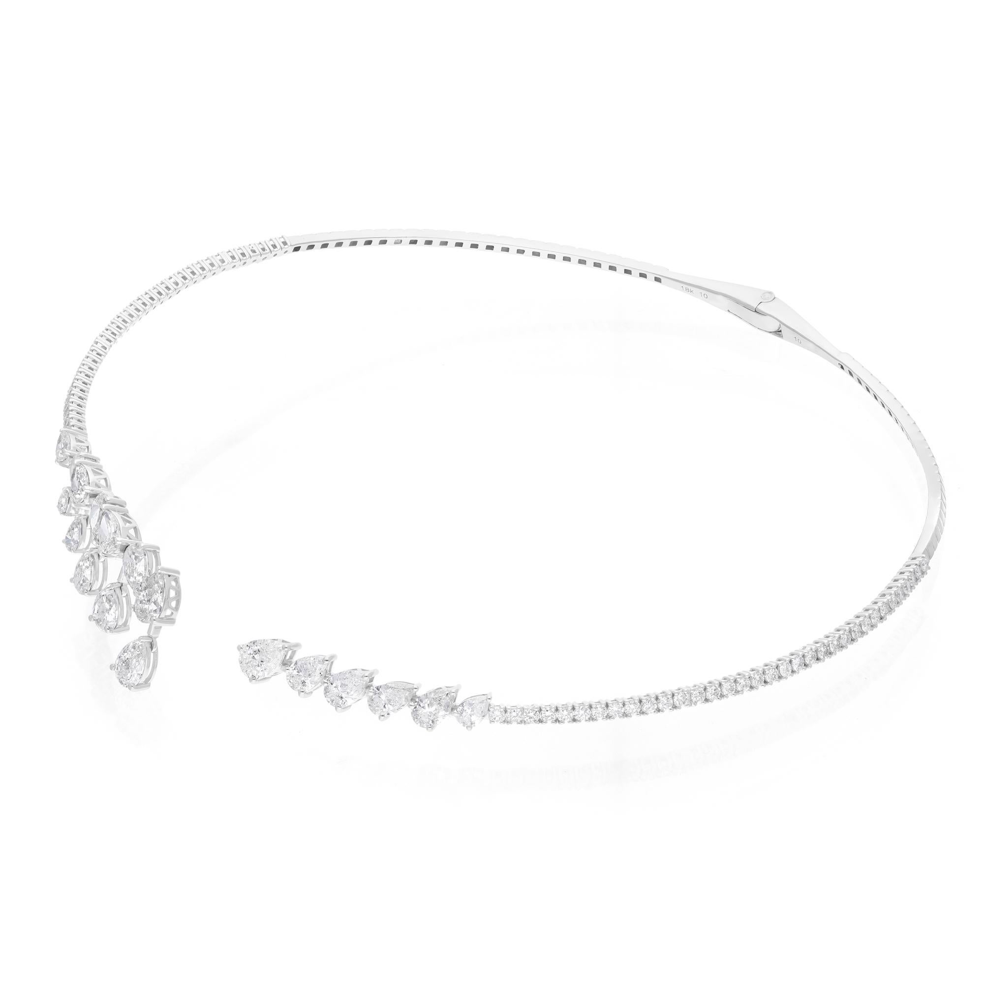 Natural 7.56 Carat Pear Diamond Choker Necklace 10 Karat White Gold Fine Jewelry For Sale 1