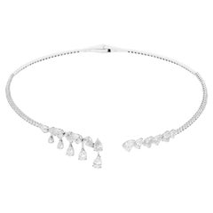 Natural 7.56 Carat Pear Diamond Choker Necklace 10 Karat White Gold Fine Jewelry