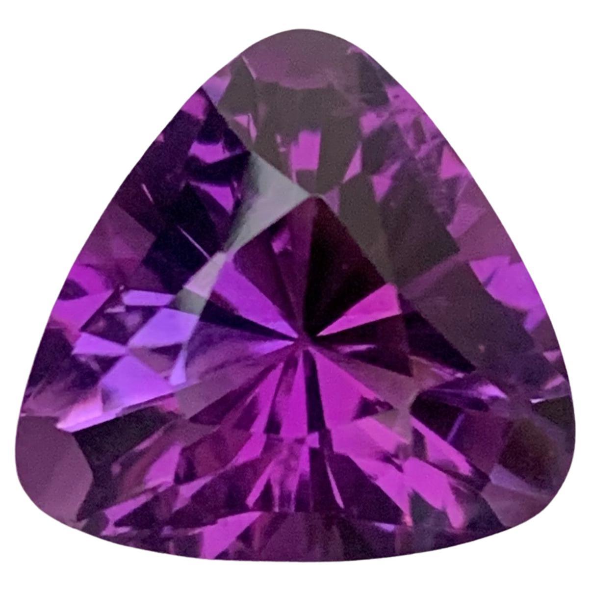 Natural 7.60 Carat Loose Dark Purple Amethyst Trilliant Shape from Brazil For Sale